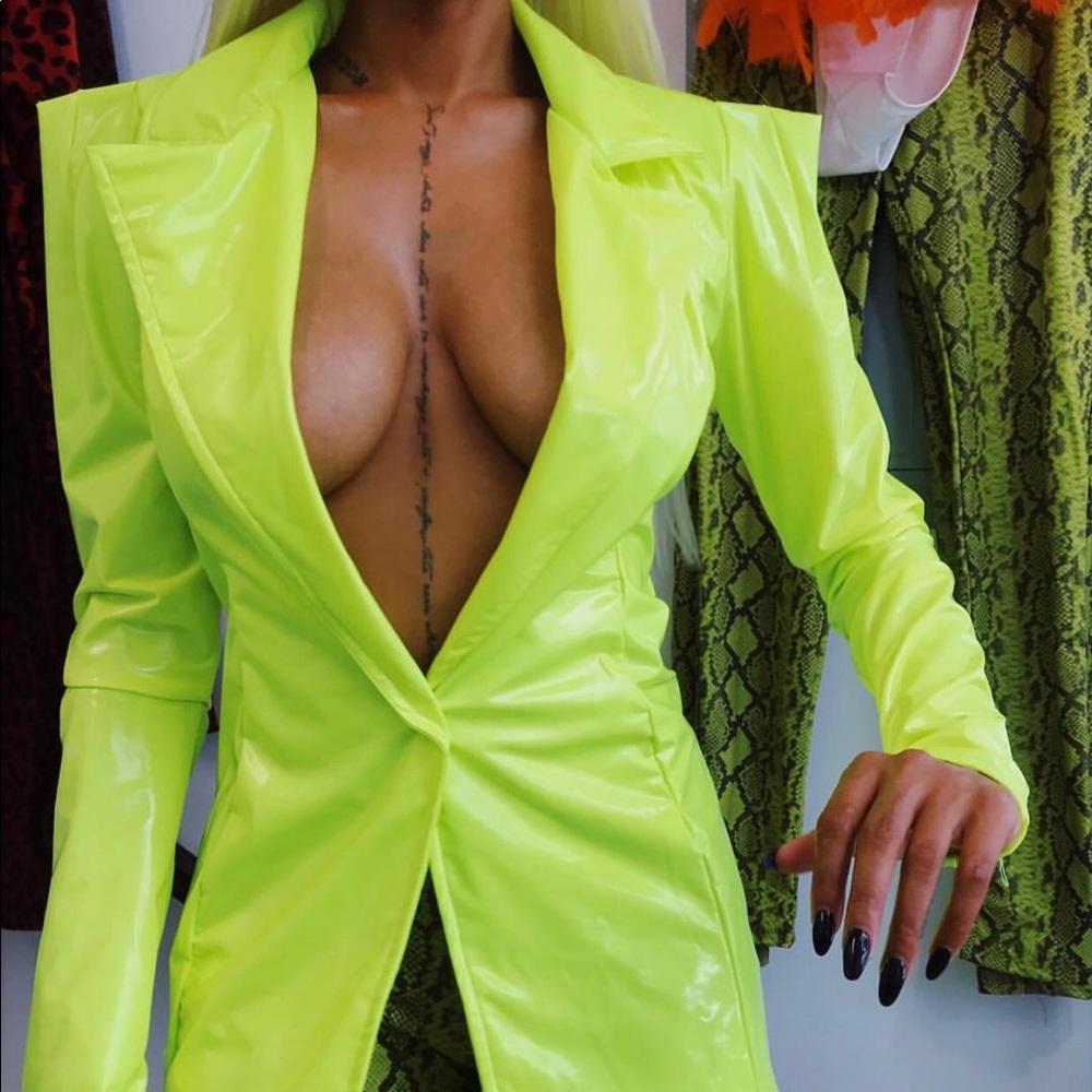 TLZ L’FEMME Neon Green Vinyl Blazer